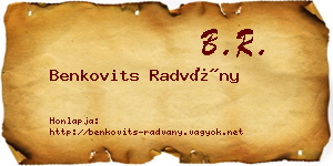 Benkovits Radvány névjegykártya